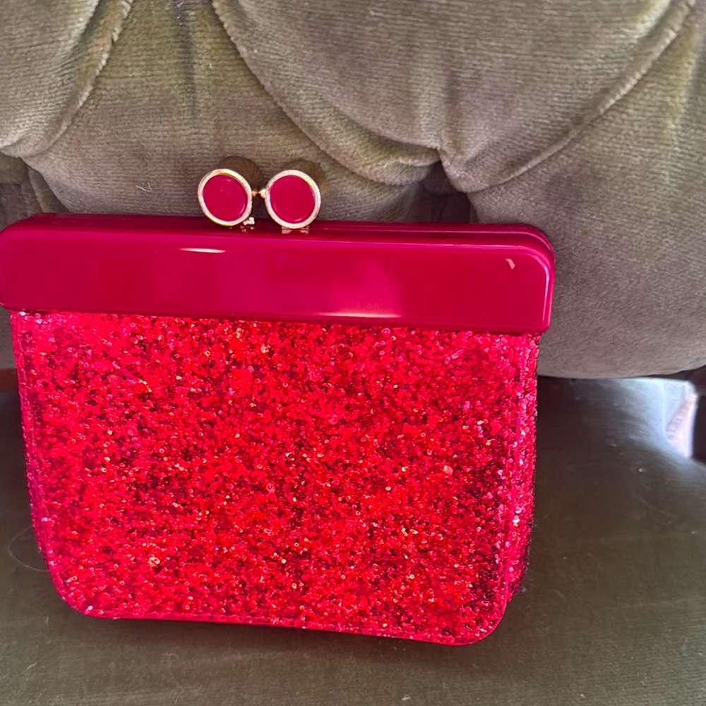 Miu Miu Red Glitter kiss lock snap coin purse